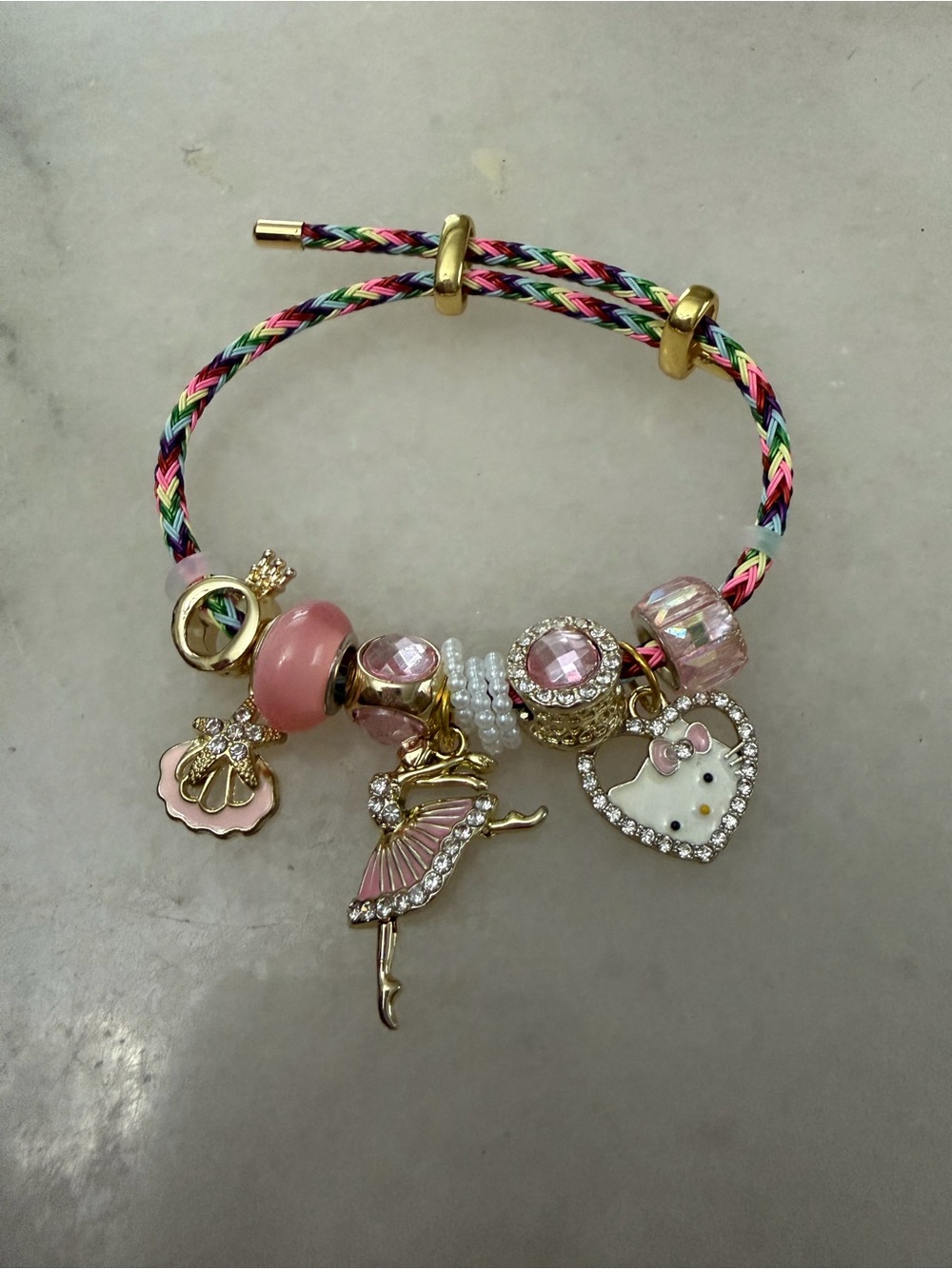Pink Ballet Charm Bracelet with Heart and Ballerina Charms